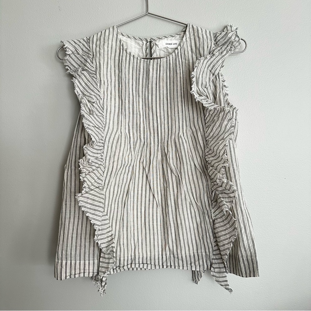 Chan Luu Striped Ruffle Sleeveless Top
